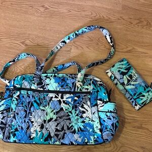 Vera Bradley Blue and Black Floral Shoulder Bag with Wallet